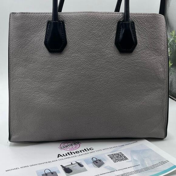 MICHAEL KORS Mercer‎ Black Gray Cream Color-Block Saffiano Leather Tote Bag COA - Picture 7 of 16
